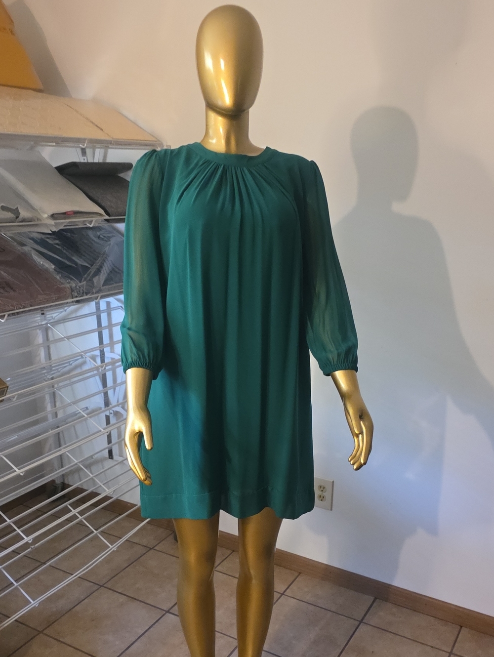 eva mendes for New York & Company Teal Gathered-Neck Mini Dress